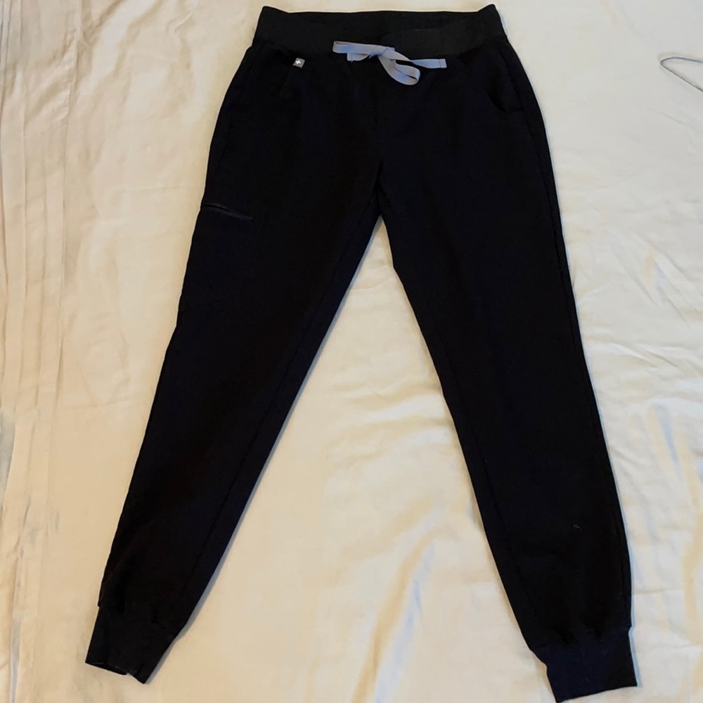 Figs Black Zamora Jogger scrub Pants with Gray Drawstring